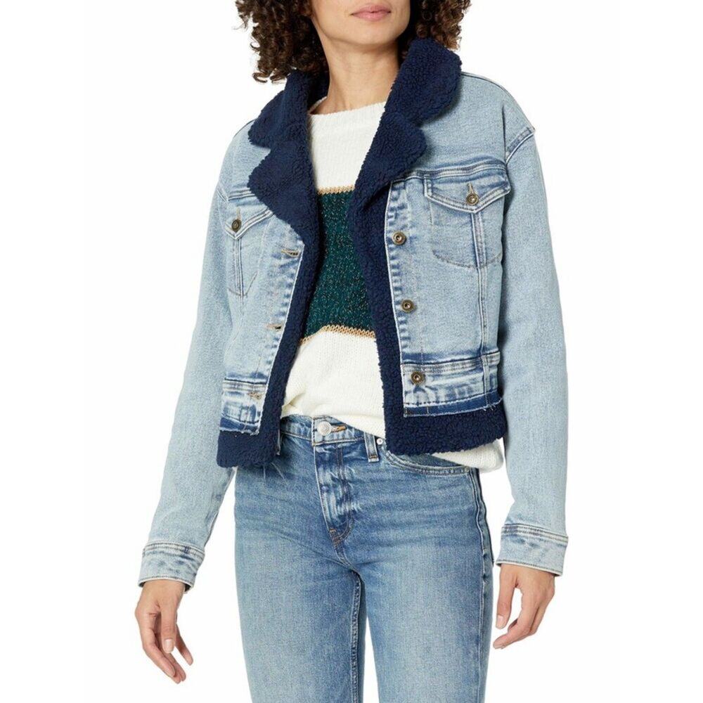 Ella Moss Sherpa Lined Denim 90s Y2K Acid Washed Retro Jean Jacket Large $90 - Picture 10 of 10